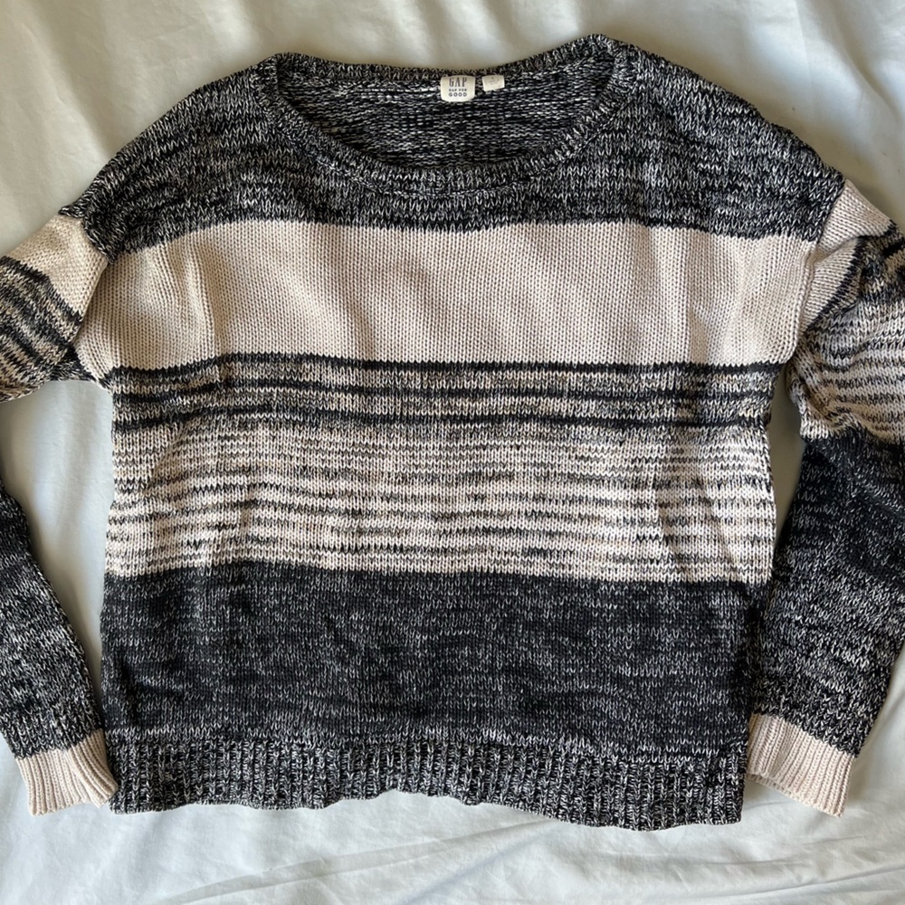 100% Cotton Striped Crewneck Sweater - Black & Cream